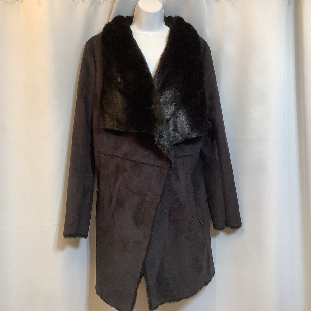 Giacomo Jacket Women’s Size Large Snaps Pockets Faux Suede Faux Fur Black